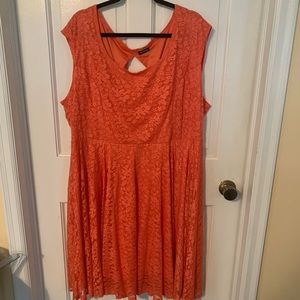4X Torrid coral colored lace overlay wrap back dress